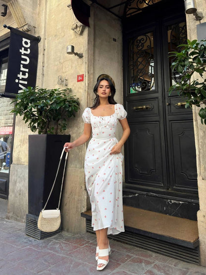 Floral Maxi Dress with Puff Sleeves in White