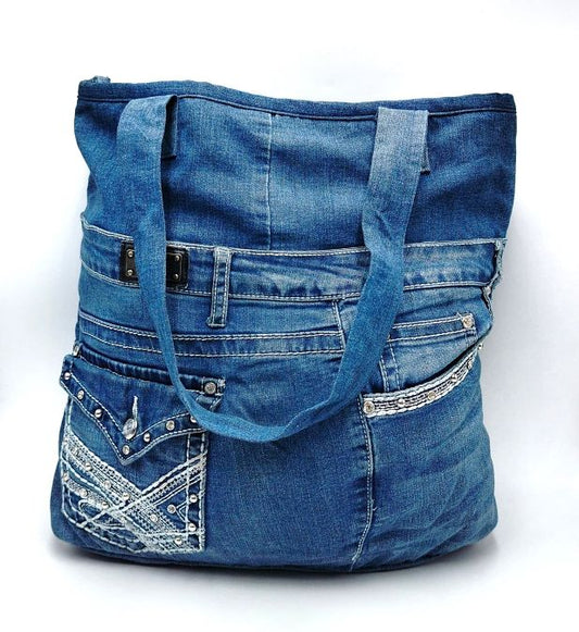 Denim Bag with Nice Embraided Pockets
