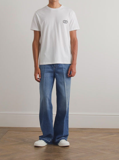 VLogo Embroidery Cotton T-Shirt White