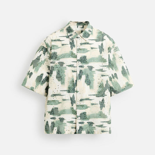 Embroidered Cutwork Print Shirt - Green